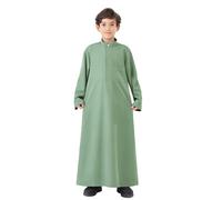 Boxer Shorts Boys Arabian Thobe, Muslim Thobe, Long Sleeve Kaftan, Round Neck Robe, National Costume, Long Sleeve Embroidered Seal Set for Teenagers, Children, Boys, Shirts 128, Green, 4-5 Years