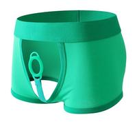 Boxer Shorts Men's Cotton Shorts with Silicone Ring Erotic Underwear Sexy Underwear Lightweight Panties Low Waist Underwear Breathable Lingerie for Men Open Front, Green, XXL