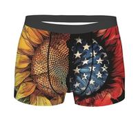 Boxer Shorts Sunflower American Flag Yellow Flower Stripes Flora Men Underwear Comfortable Mens Boxers Breathable Underwear Trunks For All Occasions Daily Sports M