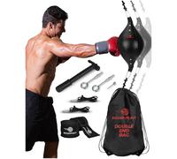 Double End Bag Boxing Ball - PU Leather Double End Boxing Speed Bag - Punching Bag with Adjustable Cords Carry Bag, Pump, Installation Kit - Double Ended Punch Bag - Boxing Accessories