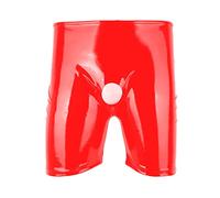Boxers for Men, Long Leg Metallic Boxers Shorts Hollow Pouch U Bulge Pouch Trunks Sexy Underpants Erotic Lingerie Low Rise Dancewear Clubwear for Stag Do Fancy Dress Costume Red