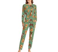 Boxers Pizza Pizza Food Boxer Dog Women's Soft Pajama Jersey Set Long Sleeve Top And Pant Sleepwear