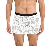 Boxers Shorts,Mens Baggy Boxers,Men's Everyday Comfort Briefs with Thanksgiving Doodle Print - Soft Breathable Everyday Wear for Holiday Celebrations and Daily Comfort (White, XXL)
