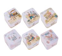 Boxes in Tin - 6 Pieces Containers with Rabbit Pattern and Lids | Metal Easter Containers, for Food, Snacks, Spring, Holidays, Wedding, Birthday, Party