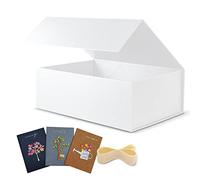 BOXHOME 3 Pack Large Gift Box, White, 13x10x5 inch with Magnetic Lids Gift Packaging Box, Bridesmaid Boxes for Presents Contains Card, Ribbon, Foldable