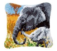BOXIFA Diy Latch Hook Cushion Kits For Adults Kids, Cute Elephant Printed 3D Segment Embroidery Pillow Case,17X17 Inch Crochet Sofa Cover Needlework Craft For Beginners