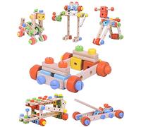 Boxiki kids Wooden Building Toys - STEM Kids Construction Toys Set of 78 PCS Building Blocks - Creative Wooden Toys for Fine Motor Skills - Fun Educational Toys for 4 5 6 7 Year Olds Boys & Girls