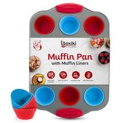 Boxiki Kitchen 12 Cup Mini Muffin Pan with Silicone Muffin Liners. Professional Cupcake Pan for Baking Muffin Mold, Mini Muffin Tin Non-Stick Steel Bakeware