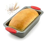 Boxiki Kitchen Non Stick Steel Loaf Pan with Silicone Handles - 8.4 by 4.4 Inch Bread Baking Pan for Banana Bread Pound Cake Meatloaf, Heavy Duty Carbon Steel Bakeware Oven Safe to 450 F