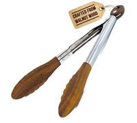 Boxiki Kitchen Tongs for Cooking with Walnut Wooden Tips - Wooden Tongs Ideal for BBQ, Salad, Toaster, Bread & Pickles - Made of Natural Walnut Wood, Size 12 Inch