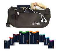 Boxiki Travel Brown Money Belt with RFID Sleeves Set - 8 Pcs Navy Blue | Secure Waist Bag and RFID Card Holder for Men and Women