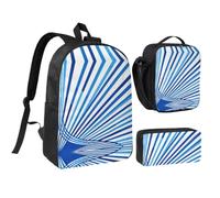 BOXILTD Blue Ray Print Backpack Set with Lunch Tote Pencil Pouch | 3-In-1 Storage Backpack Combo, Breathable Daypack For New Term Daily Outdoor Activities