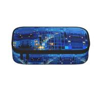 BOXILTD Blues City Print Pencil Case Large Capacity Divided Pouch | Space Landscape Pen Holder Spacious Divided Oxford Pencil Bag With Partition Layer New Term
