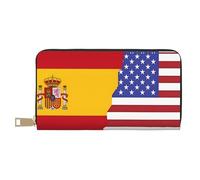 BOXILTD Brown Leather Wallet for Men & Women - Long zipper wallet, Large Capacity Credit Card Holder Travel Purs, American Spain Flag, One Size