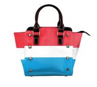 BOXILTD Flag of Luxembourg Studded Handbag for Women - Women's Large Crossbody Bag Leather Handbag Suitable for Daily Travel, Black