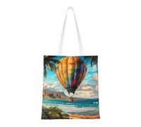 BOXILTD Land sea turtle Tote Bag - Stylish Canvas Tote Bags for Women, Reusable Grocery Shopping Cloth Bag, Hawaii Hot Air Balloon, One Size