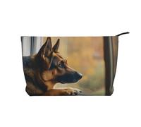 BOXILTD Leaping Wolf Makeup Bag - Soft Travel Makeup Bag, Compact Cosmetic Case with Zipper Closure Ideal for Essentials, Handsome German Shepherd, One Size