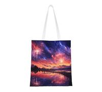 BOXILTD Playing with dolphins Tote Bag - Stylish Canvas Tote Bags for Women, Reusable Grocery Shopping Cloth Bag, Sunset and Fireworks, One Size