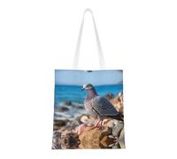 BOXILTD Playing with dolphins Tote Bag - Stylish Canvas Tote Bags for Women, Reusable Grocery Shopping Cloth Bag, Pigeons By the Sea, One Size