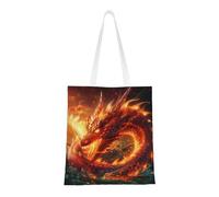 BOXILTD Resting German Shepherd Tote Bag - Stylish Canvas Tote Bags for Women, Reusable Grocery Shopping Cloth Bag, Dragon King in Fire, One Size