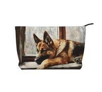 BOXILTD Rotating asteroid Makeup Bag - Soft Travel Makeup Bag, Compact Cosmetic Case with Zipper Closure Ideal for Essentials, Resting German Shepherd, One Size
