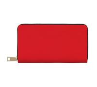 BOXILTD Saarland flags Leather Wallet for Men & Women - Long zipper wallet, Large Capacity Credit Card Holder Travel Purs, Pure Red Color, One Size