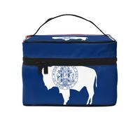 BOXILTD Soaring Eagle Large Cosmetic Bag for Women - Travel Makeup Bag for Home, Gym, and Long Trips, Black, Wyoming State Flag, One Size