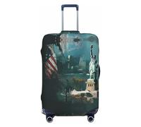 BOXILTD Statue of the Goddess of America Travel Luggage Cover Protector - Suitcase Cover Protector Fit 18-32 Inch Luggage, Black, purple, red, Black, L