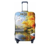 BOXILTD Swan in the water Travel Luggage Cover Protector - Suitcase Cover Protector Fit 18-32 Inch Luggage, Black, purple, red, Black, S