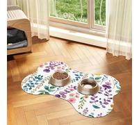 BOXILTD Watercolor Vine Floral Print Custom Bone-Shaped Pet Feeding Mat