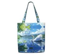 BOXILTD Yellow circle Shopping Bags - Reusable Large Capacity Canvas Shopping Bag for Groceries, Work and Daily Use, White Swan on the Lake, One Size