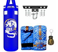 Boxing Bag 3 FT Filled Heavy Punch Bag Set, Bracket, Hook Punching for Training Fitness Water proof Bag MMA (3ft-Blue-Hook)