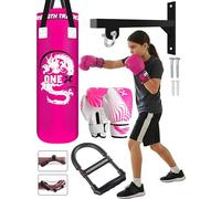 Boxing bag 3ft junior Punch bag with Wall Bracket, Boxing Gloves 6oz & Arm Wrist Apparatus MMA Muay Thai Kickboxing Punching bag Equipment for Indoor or Outdoor Training Set (PINK)