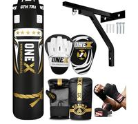 Boxing bag heavy duty 3ft - 4ft - 5ft punch bag with bag Mitts MMA Muay Thai Kickboxing punching bag best boxing equipment for Indoor or Outdoor boxing Training set (Black, 4ft)