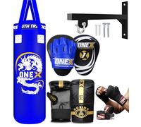 Boxing bag heavy duty 3ft - 4ft - 5ft punch bag with bag Mitts MMA Muay Thai Kickboxing punching bag best boxing equipment for Indoor or Outdoor boxing Training set (Blue, 3ft)
