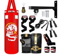Boxing bag heavy duty punching bag Filled 5ft 4ft 3ft set, punch bag Kickboxing MMA Grappling Muay Thai Karate BJJ best punch bags equipment for Indoor or Outdoor boxing Training (RED, 3FT)