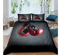 Boxing Bedding Set Sports Theme Comforter Cover For Boys Children Men,Boxing Gloves Pattern Duvet Cover Sports Games Room Decor Fighting Competition Pugilism Quilt Cover Super King Black Red
