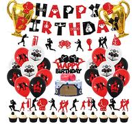 Boxing Birthday Banner, Balloons, Cake Topper - Boxing Match Party Supplies for Men Boys