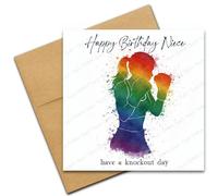 Boxing Birthday Card for Niece, Happy Birthday Card for Boxer, Have a Knockout Day, Colourful Abstract Female Boxer for Her