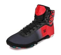 Boxing Boots for Men, Lightweight High Top Wrestling Gym Shoes Lace Up Fighting Sports Training Footwear with High Support,Black,3.5 UK
