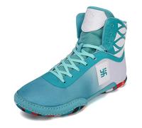 Boxing Boots for Men, Lightweight High Top Wrestling Gym Shoes Lace Up Fighting Sports Training Footwear with High Support,Blue,3.5 UK