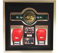 Boxing Championship Belt Display Case 32 x 32 Inch | 3D Shadow Box Frame for Belt and 2 Boxing Gloves with Photos and Title Memorabilia Presentation | Black Mount - Black Frame | Made in UK