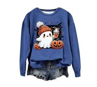 Boxing Day Bargains Halloween Sweatshirt For Women Cute Ghost Pumpkin Print Long Sleeve Pullover Tops Crew Neck Long Sleeve Blouse Shirts Tops for Women Uk Clearance