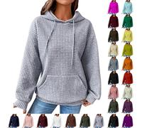 Boxing Day Bargains Hoodies for Women UK Oversized Waffle Hooded Sweatshirts Solid Color Loose Fit Long Sleeve Pullover Tops Casual Drawstring Women Hoodies Clearance
