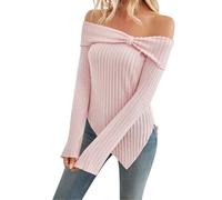 Boxing Day Bargains Winter Essentials for Women Women Sexy Off Shoulder Tops Ytk Slim Fit Long Sleeve Shirt Vintage Ribbed Knit Crop Tee Lightning Deals of The Day Prime Today Pink