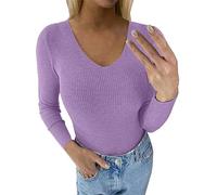 Boxing Day Bargains Winter Sweatshirt for Women Women's Autumn And Winter Solid Color Sexy V Neck Long Sleeve Knitted Pullover Sweater Top Lightning Deals of The Day Prime Today Purple