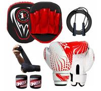 Boxing gloves and pads set Focus Punch Mitts MMA Training Sparring Hook and Jab strike Pads for Boys & Girls target with Punching Gloves (BLACK/RED SET)