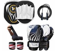 Boxing gloves and pads set Focus Punch Mitts MMA Training Sparring Hook and Jab strike Pads for Boys & Girls target with Punching Gloves (BLACK/WHITE SET)