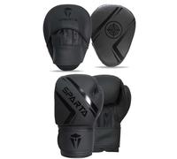 Boxing gloves and pads set with patent-pending Underglove Focus Punch Mitts MMA Training Sparring Hook and Jab strike target with Punching Gloves (Black Matte, 10oz)