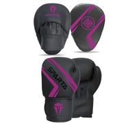 Boxing gloves and pads set with patent-pending Underglove Focus Punch Mitts MMA Training Sparring Hook and Jab strike target with Punching Gloves (Purple, 12oz)